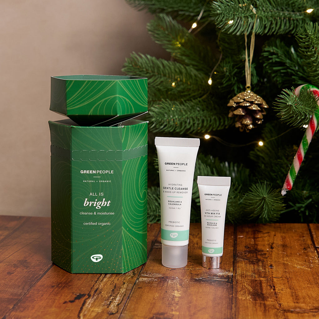 All is Bright Christmas skin care gift with Christmas tree and decorations